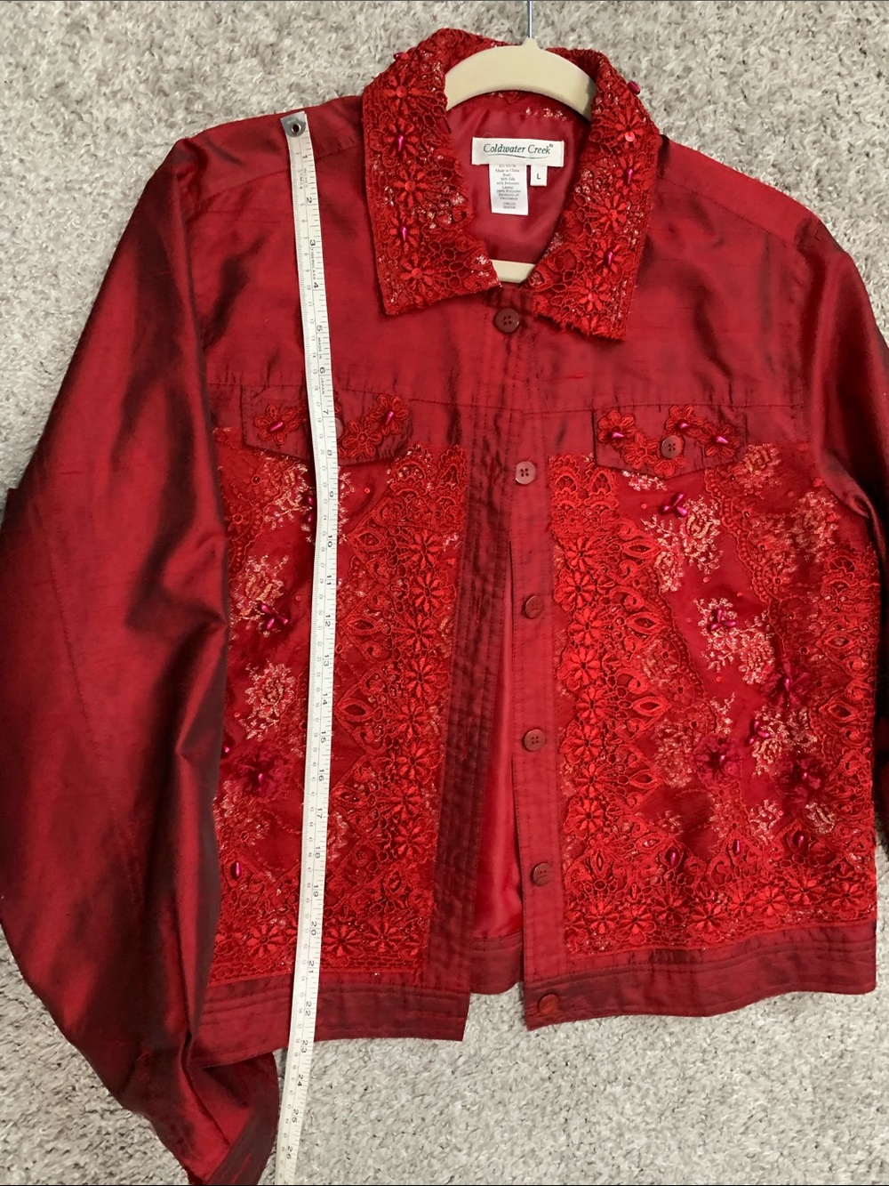 Y2K Coldwater Creek Red Artsy Beaded Lace Lightweight Jacket - Picture 6 of 7
